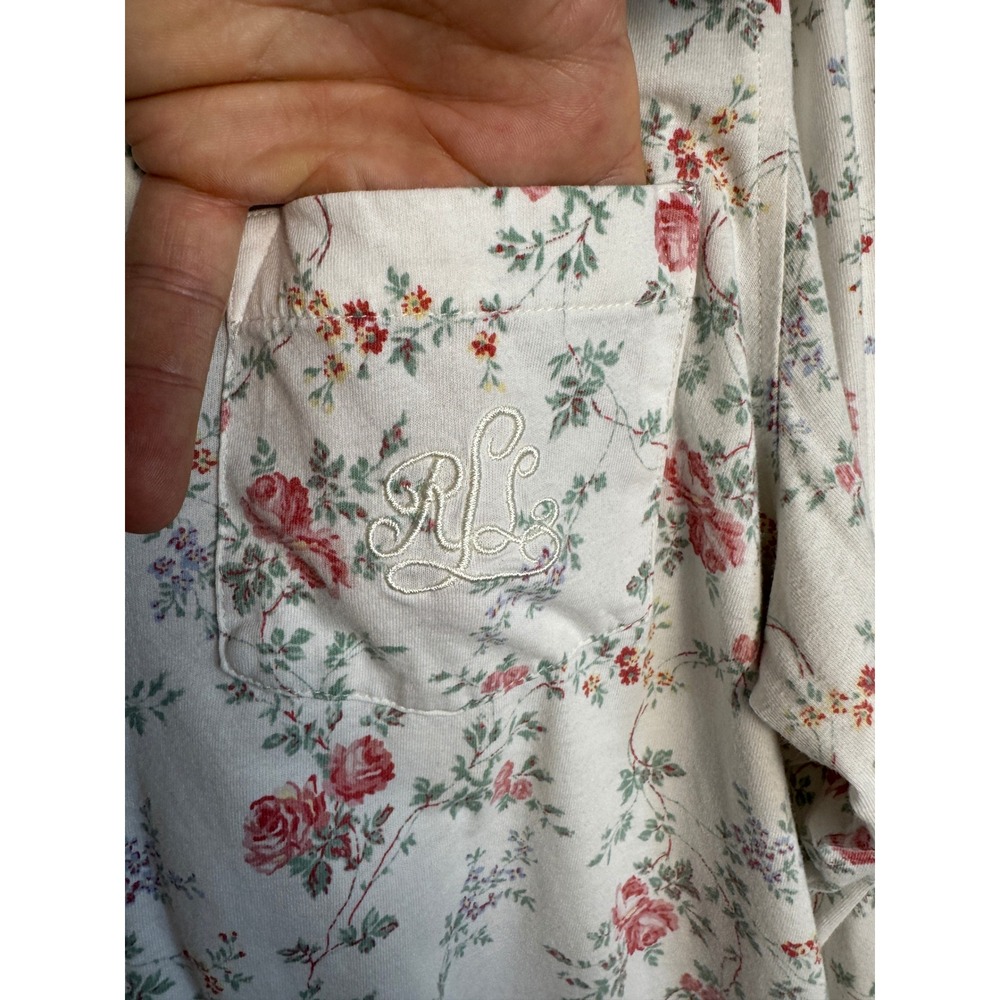 Lauren Ralph Lauren Floral Pajama Top White Pink Medium Cottagecore Shabby Chic - Picture 3 of 11